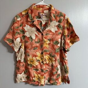 Caribbean Joe Coral and Olive Floral Shirt Size 1X